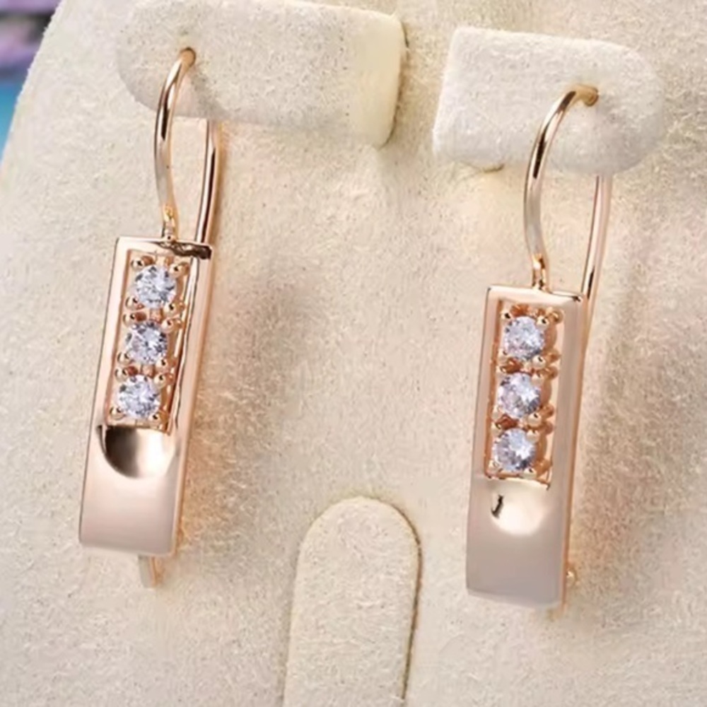 New Rose Gold and Diamond Earrings, Stamped